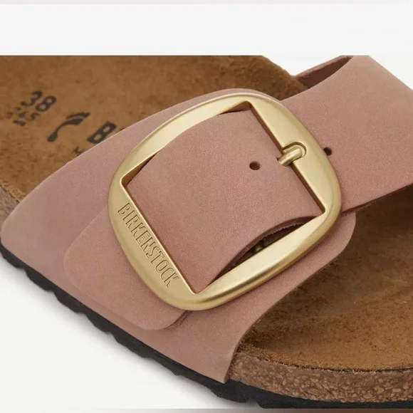 new Birkenstock Madrid big buckle slides sandals in soft pink nubuck leather - Picture 2 of 4